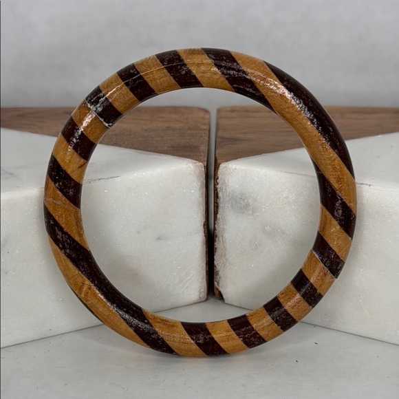 Vintage Estate Brown and Tan Striped Wooden Bracelet Lot C49 - Picture 4 of 6